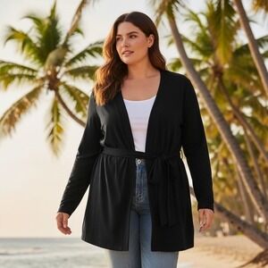 Torrid Black Tie Waist Cardigan Sweater Women Size 1 Modal Spandex